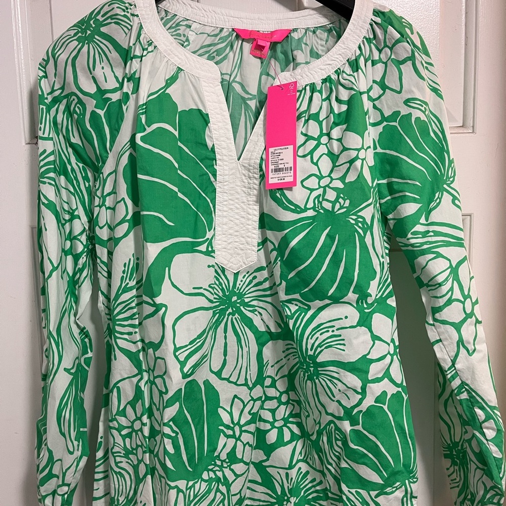 Lilly Pulitzer Green and White Floral Blouse